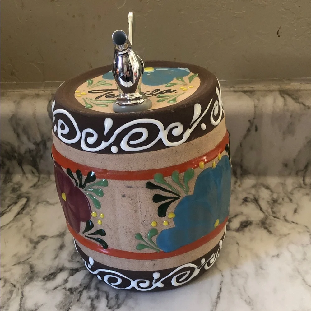 Handpainted Blue Tequila Ceramic Dispenser - Home Party Decor